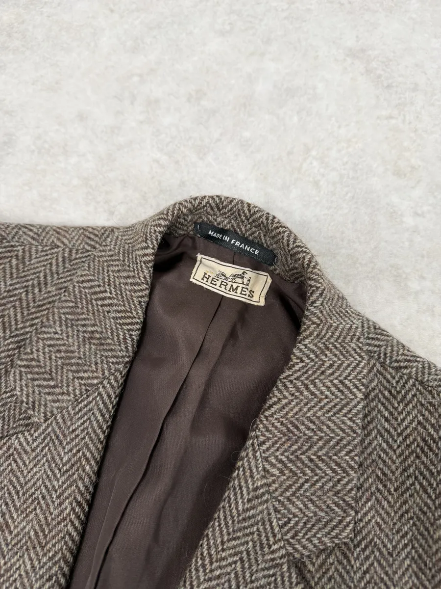 1990s Hermès Tweed Brown Blazer Jacket - Image 9