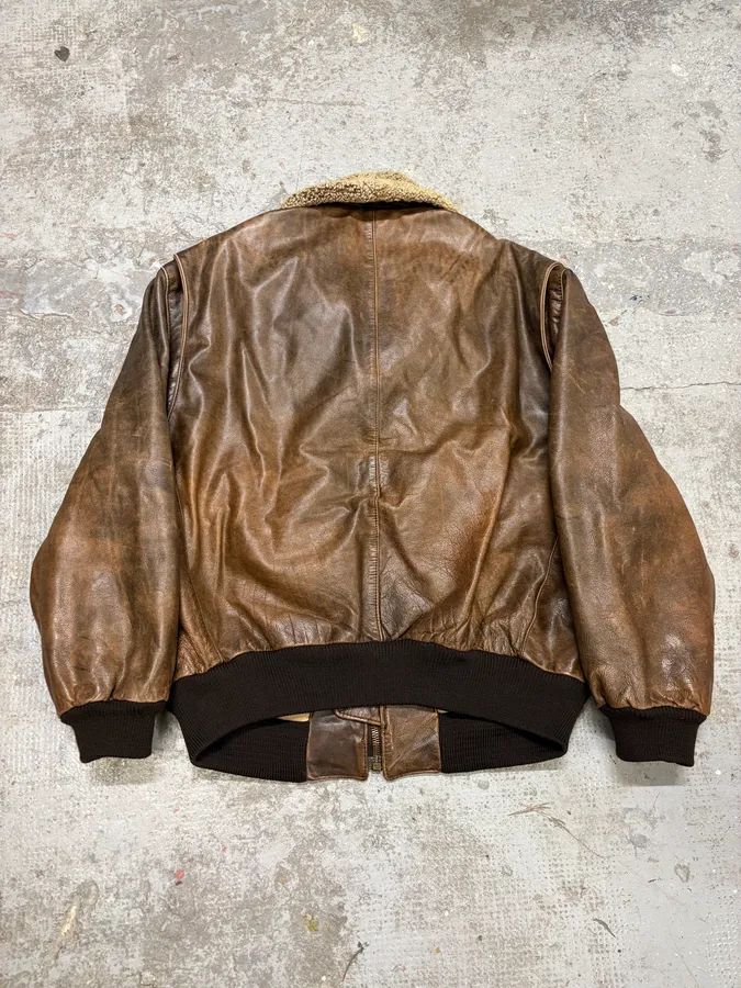 1990s Hugo Boss Aviator Brown Leather Bomber Jacket - Image 6