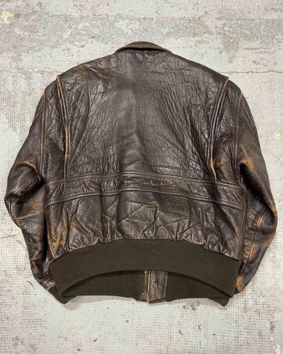 1990s Hugo Boss Grain Brown Leather Bomber Jacket - Image 6