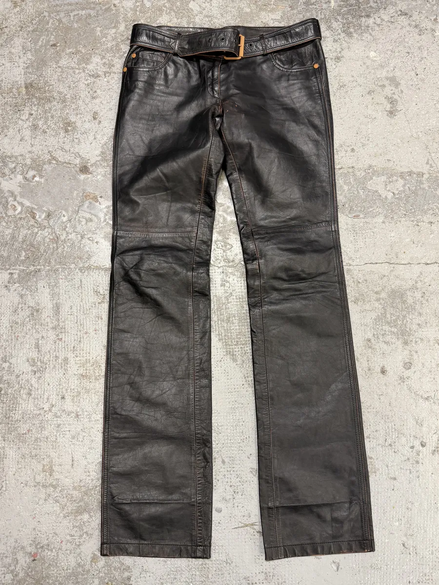 1990s Jean Paul Gaultier Black Belted Biker Leather Pants - Image 2