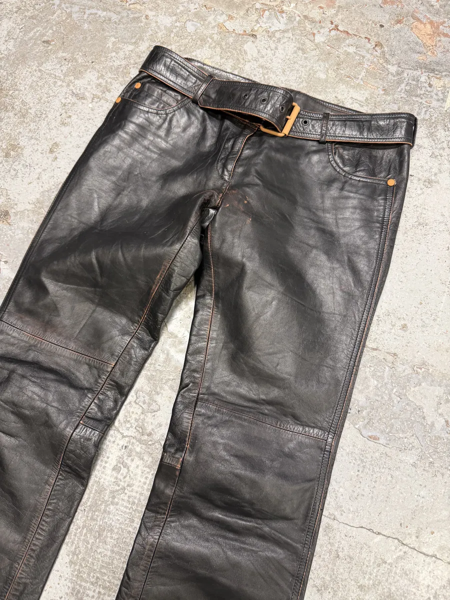 1990s Jean Paul Gaultier Black Belted Biker Leather Pants - Image 6