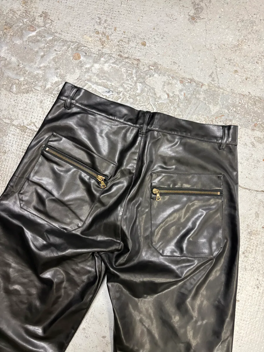 1990s Jean Paul Gaultier Black Faux Leather Pants - Image 7