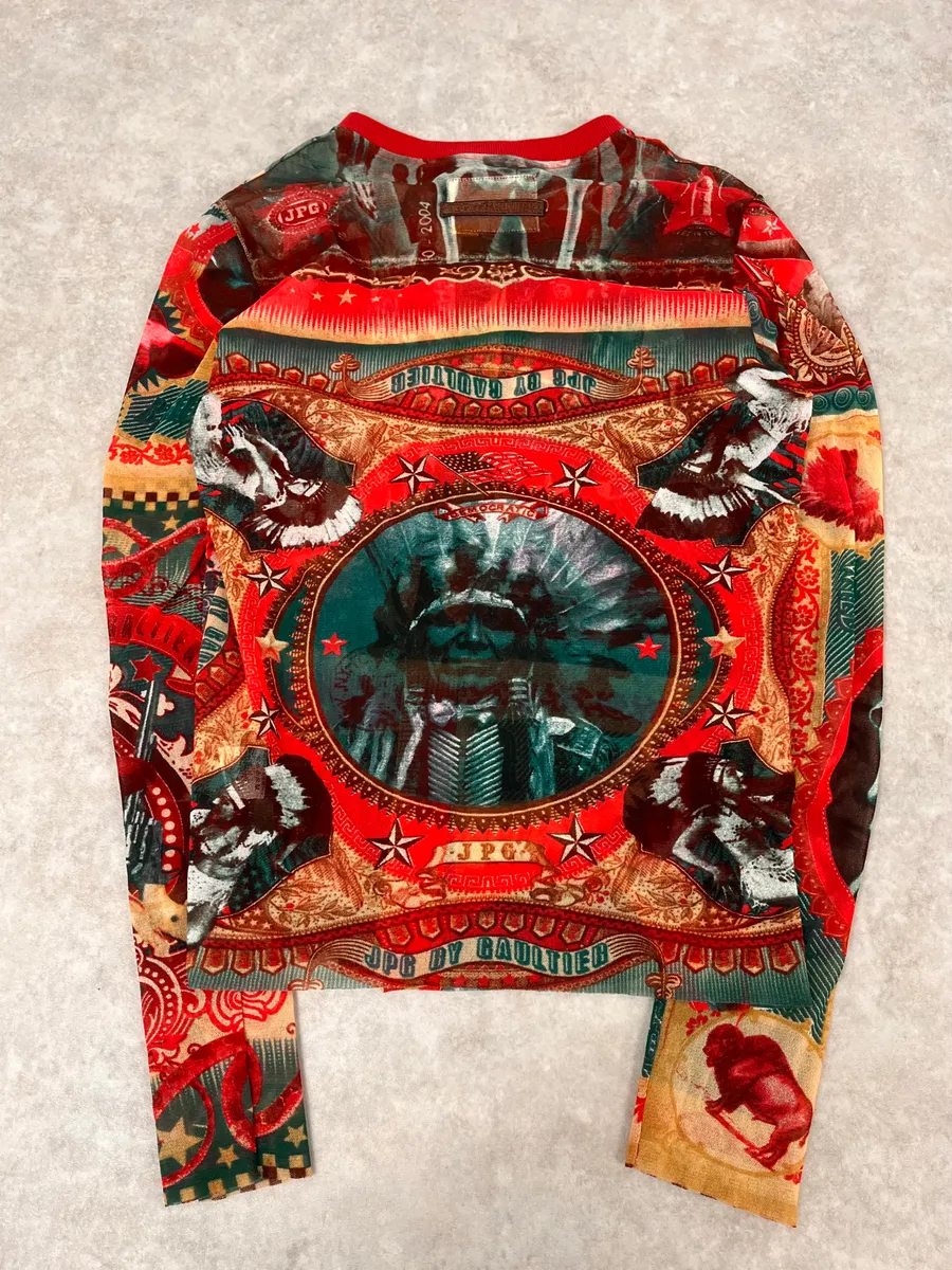 1990s Jean Paul Gaultier Cardigan & Skirt Red Abstract Indian Set - Image 8