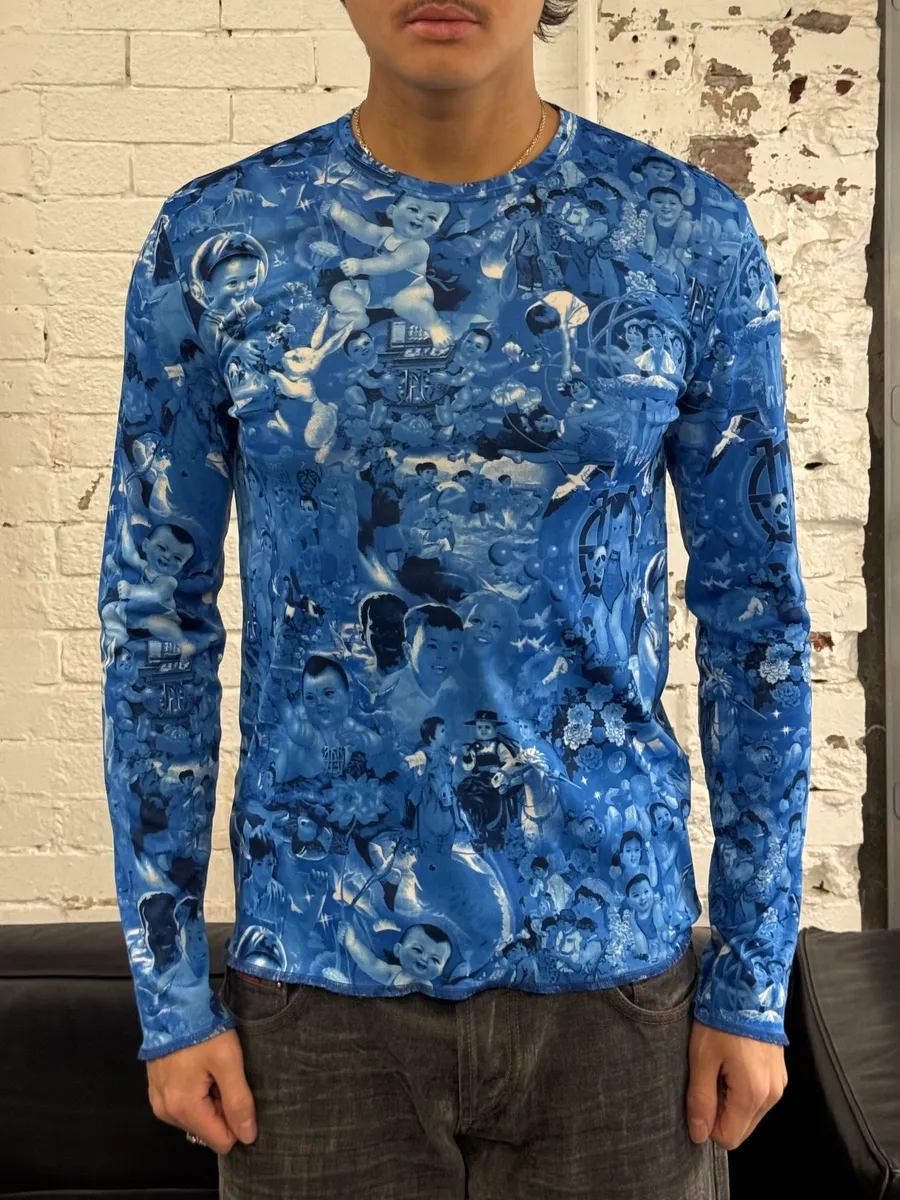 1990s Jean Paul Gaultier Chinese Propaganda Blue Longsleeves - Image 2