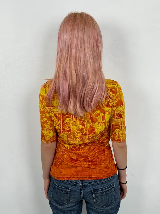 1990s Jean Paul Gaultier Orange Viscose Comic Strip Shirt - Image 3
