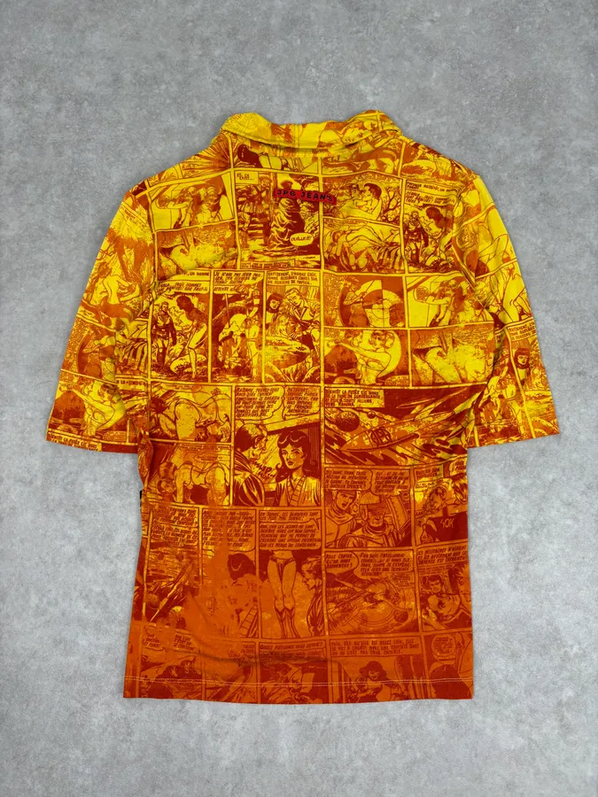 1990s Jean Paul Gaultier Orange Viscose Comic Strip Shirt - Image 5