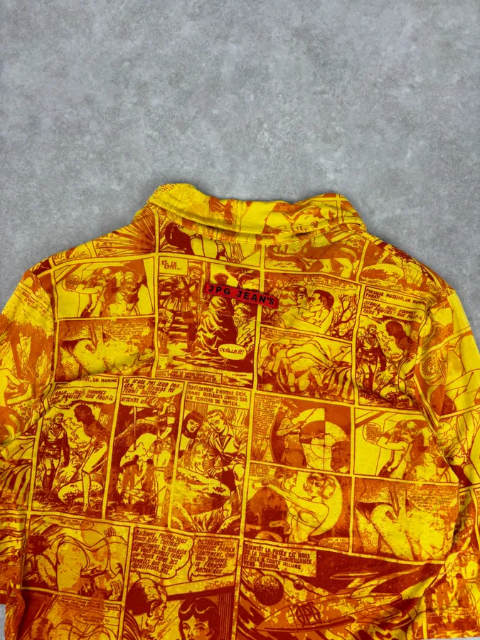 1990s Jean Paul Gaultier Orange Viscose Comic Strip Shirt - Image 6