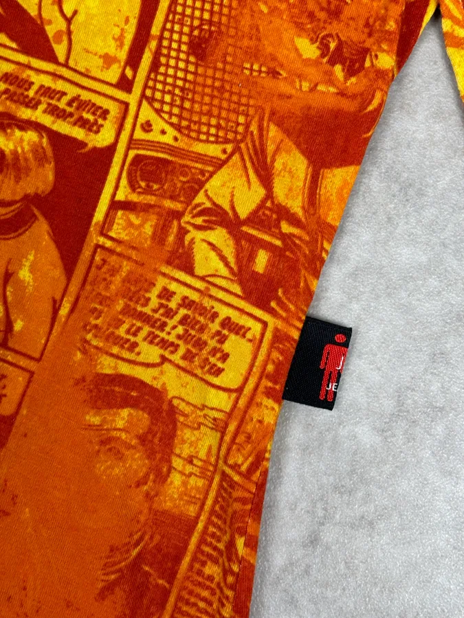 1990s Jean Paul Gaultier Orange Viscose Comic Strip Shirt - Image 8