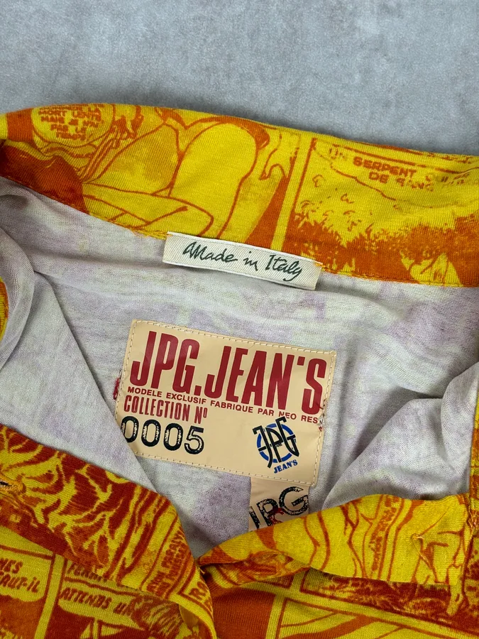 1990s Jean Paul Gaultier Orange Viscose Comic Strip Shirt - Image 9