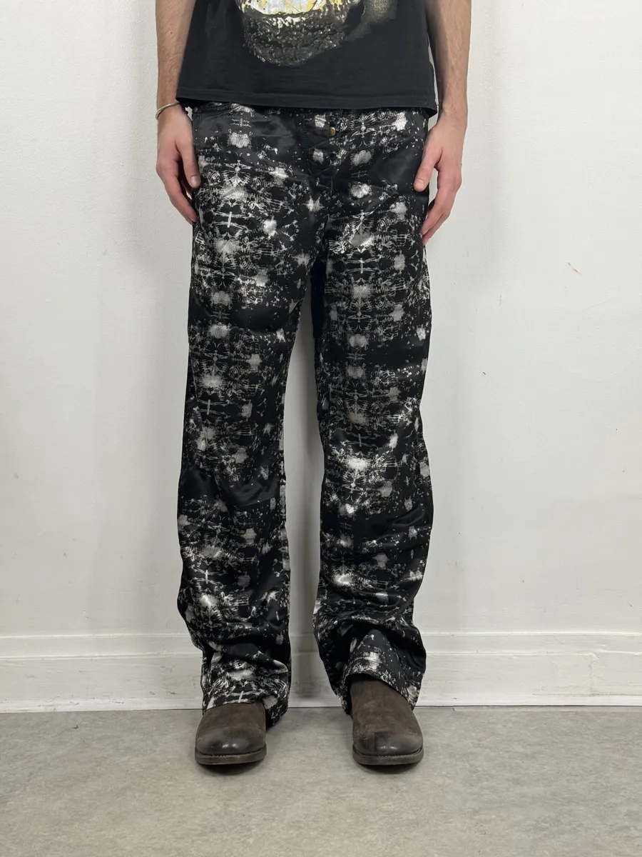 1990s Jean Paul Gaultier Satin Tie Dye Archive Black Pants - Image 3