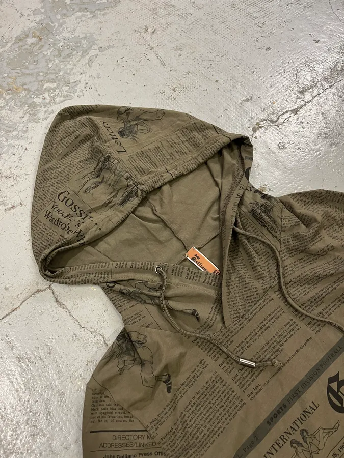 1990s John Galliano Newspaper Khaki Hoodie - Image 7