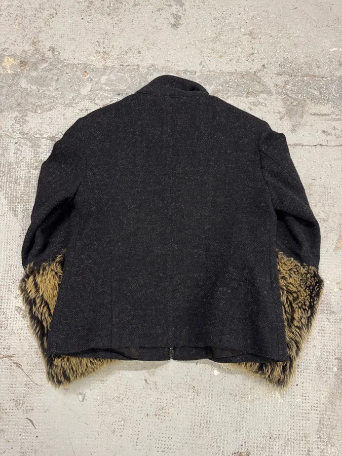 1990s Katharine Hamnett Black Wool Fur Sleeves Jacket - Image 3