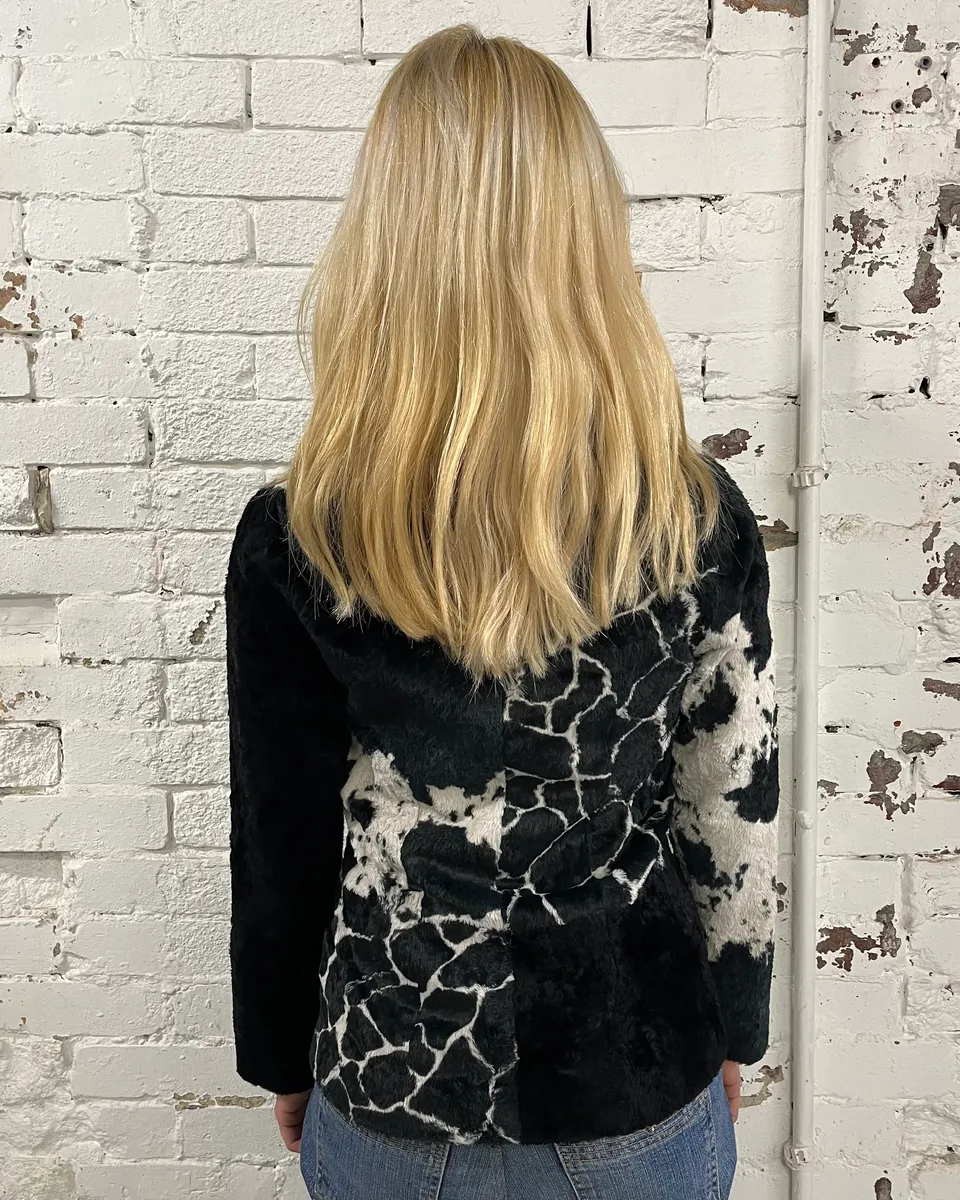 1990s Kenzo Black & Cream Animal Print Faux Fur Blazer Jacket - Image 3