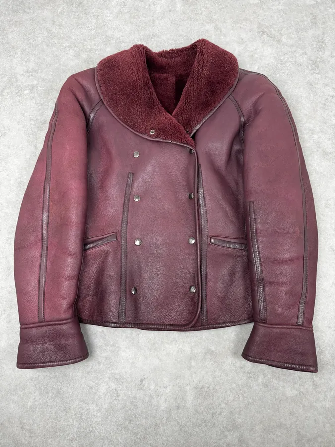 1990s Kenzo Bordeaux Shearling Leather Jacket