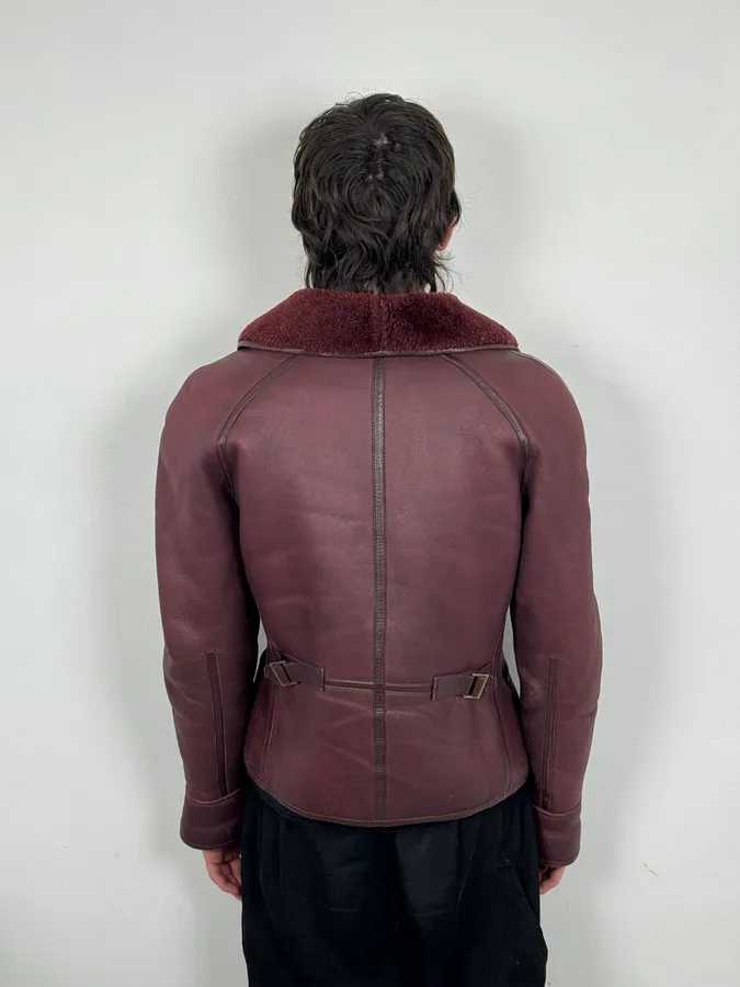 1990s Kenzo Bordeaux Shearling Leather Jacket - Image 3