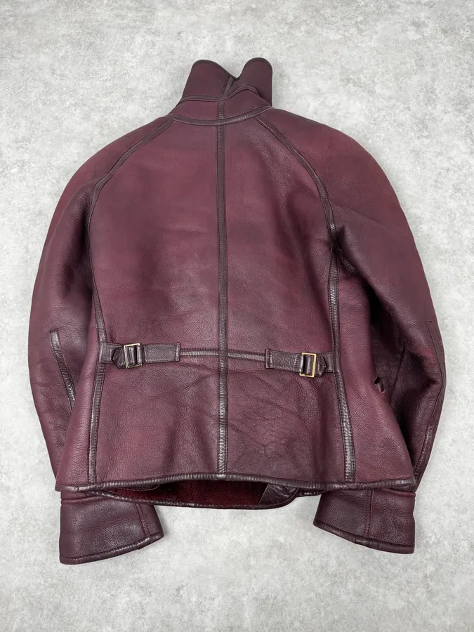 1990s Kenzo Bordeaux Shearling Leather Jacket - Image 4
