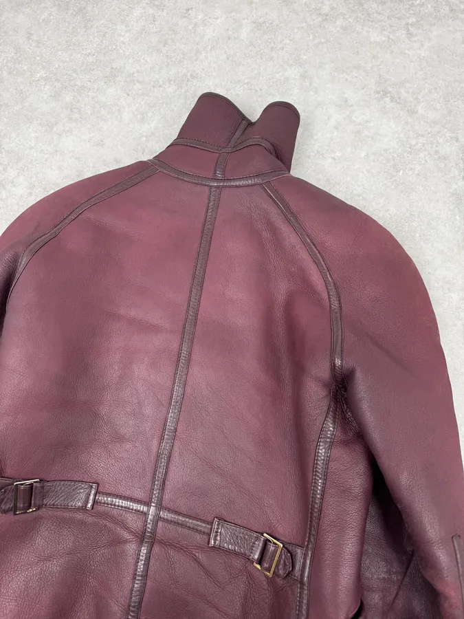 1990s Kenzo Bordeaux Shearling Leather Jacket - Image 7