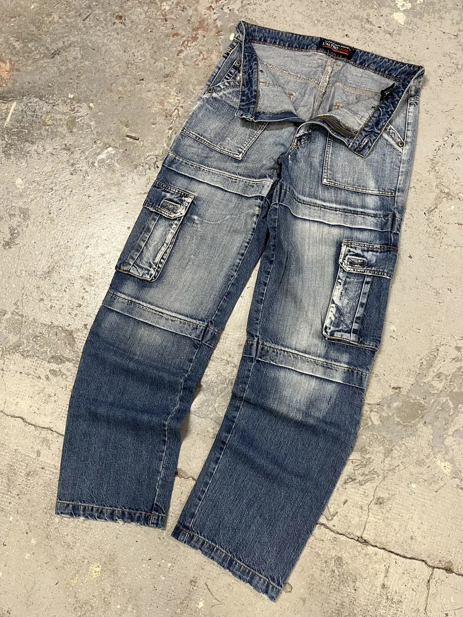 1990s L'altro Italian Blue Cargo Denim Jeans - Image 8