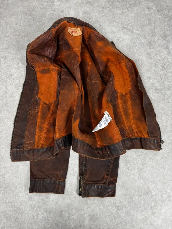 1990s Levi’s Biker Waxed Brown Jacket - Image 8
