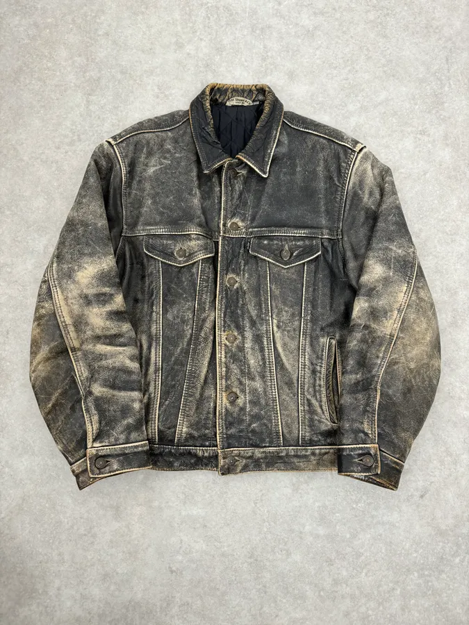 1990s Levi’s Grey Eroded Trucker Leather Jacket