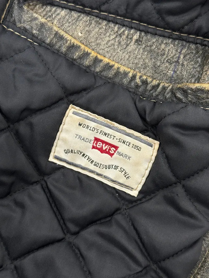 1990s Levi’s Grey Eroded Trucker Leather Jacket - Image 10