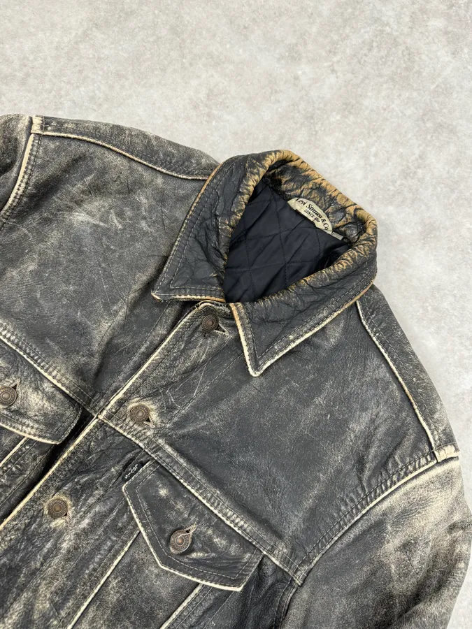 1990s Levi’s Grey Eroded Trucker Leather Jacket - Image 5
