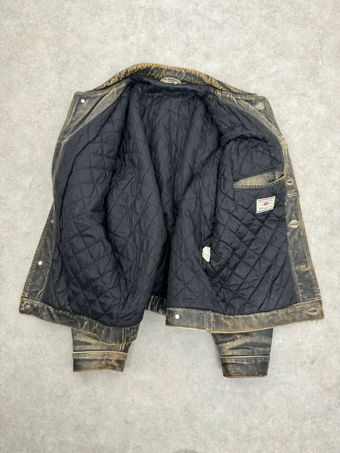 1990s Levi’s Grey Eroded Trucker Leather Jacket - Image 8