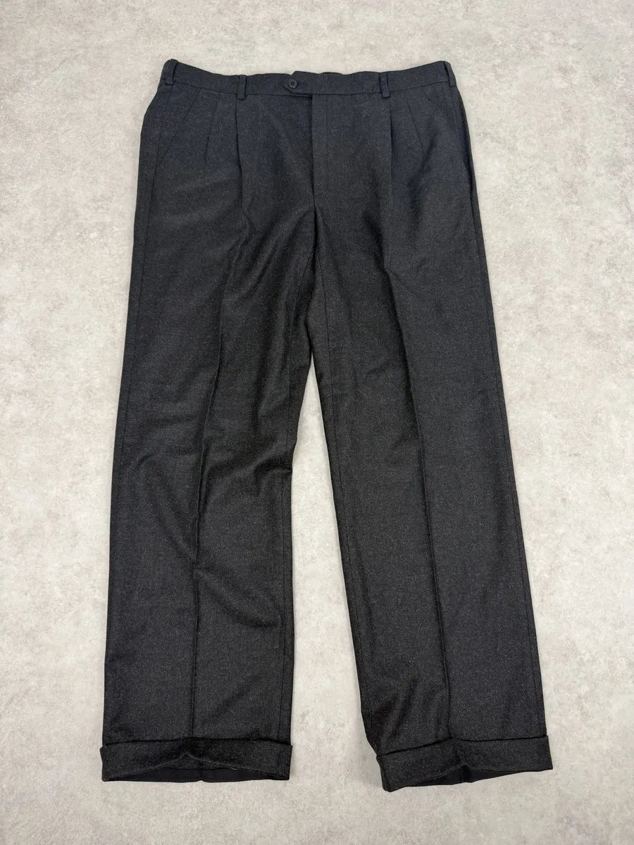 1990s Loro Piana Dark Grey Wool Tailored Pants