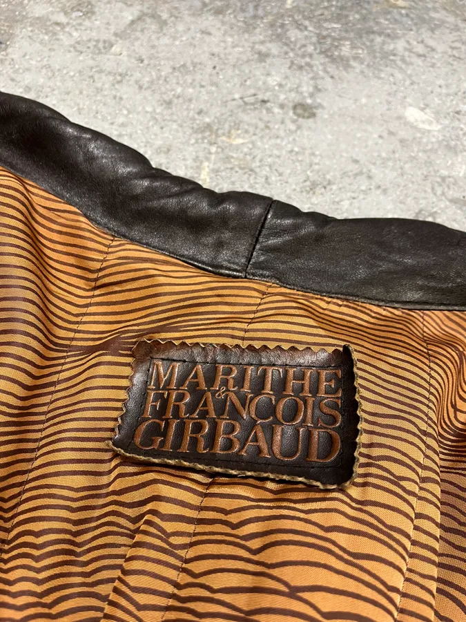 1990s Marithé + François Girbaud Black Leather Buttoned Bomber Jacket - Image 10