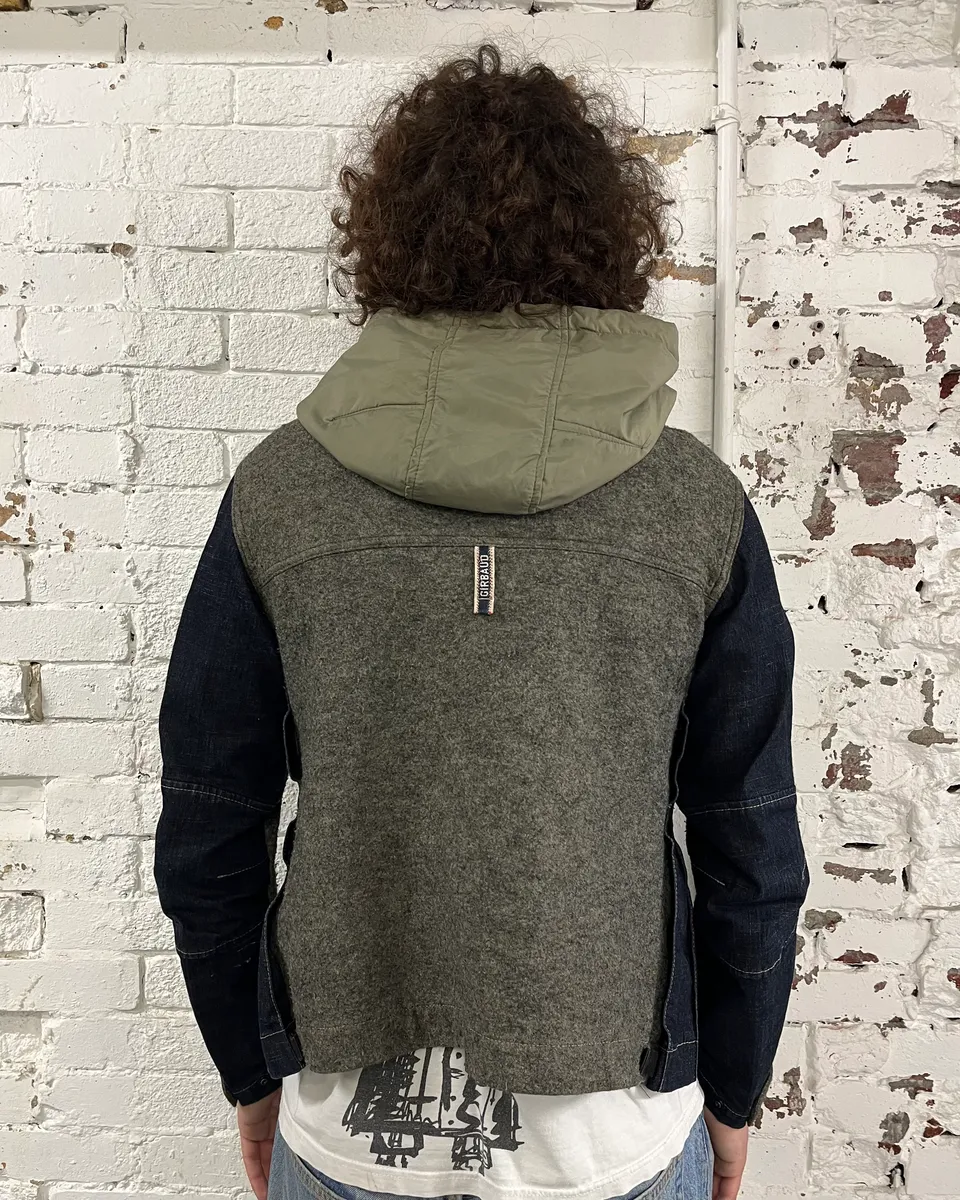 1990s Marithé et François Girbaud Khaki Wool & Denim Sleeves Jacket - Image 3