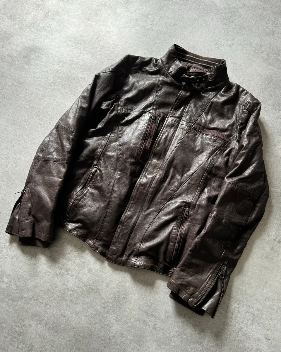 1990s Marithé + François Girbaud Brown Excellence Biker Jacket - Image 4