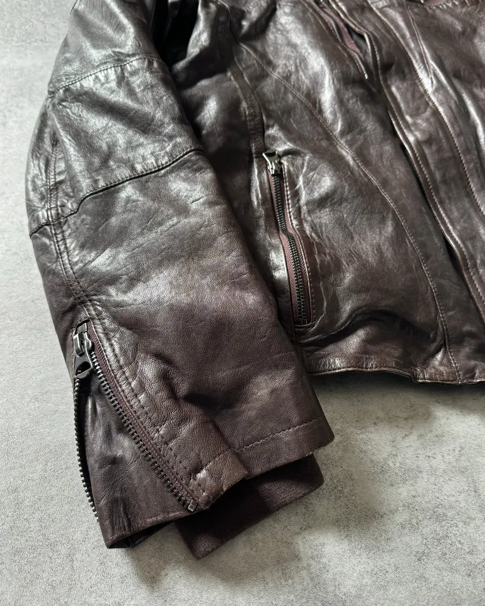 1990s Marithé + François Girbaud Brown Excellence Biker Jacket - Image 9