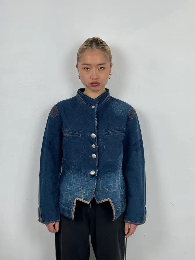 1990s Marithé + François Girbaud Navy Denim Blazer Jacket - Image 2