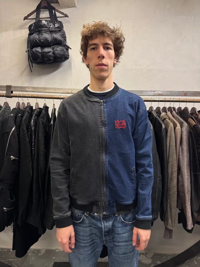 1990s Marithé + François Girbaud Navy Grey Two Tone Denim Jacket - Image 2