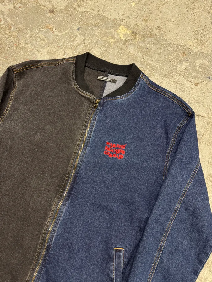 1990s Marithé + François Girbaud Navy Grey Two Tone Denim Jacket - Image 6