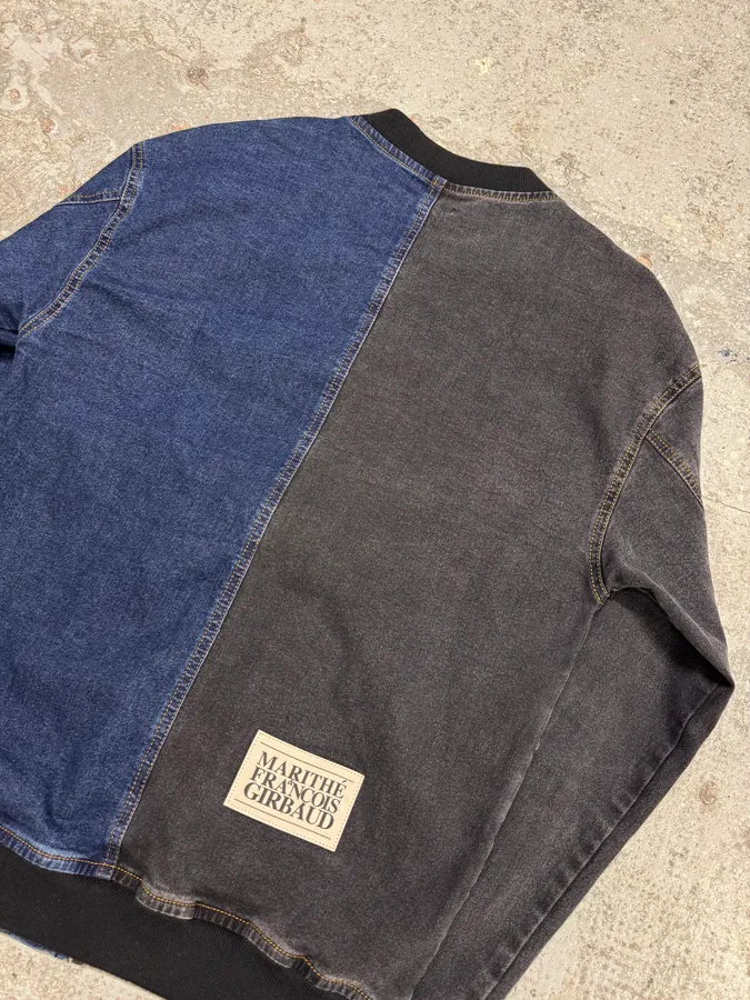 1990s Marithé + François Girbaud Navy Grey Two Tone Denim Jacket - Image 7