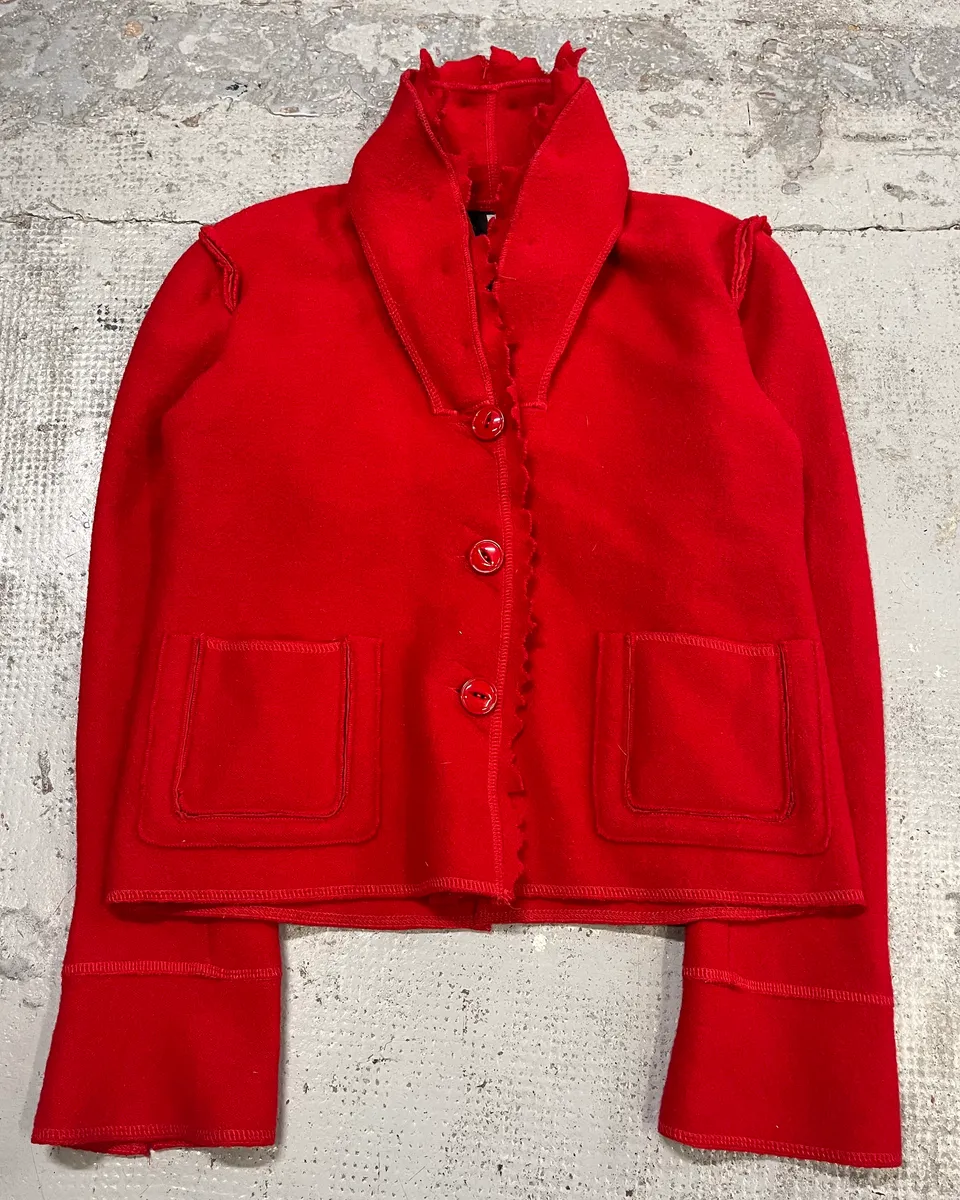 1990s Marithé + François Girbaud Red Wool Scalloped Collar Jacket - Image 4