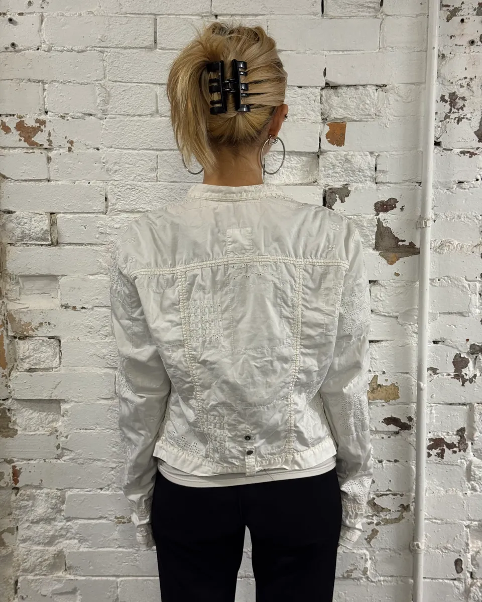 1990s Marithé + François Girbaud White Eyelet Embroidered Shirt - Image 3