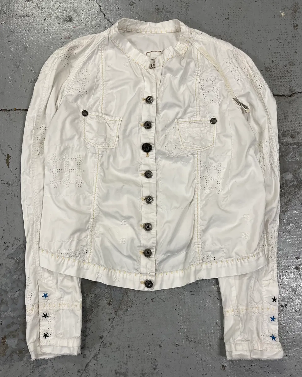 1990s Marithé + François Girbaud White Eyelet Embroidered Shirt - Image 4