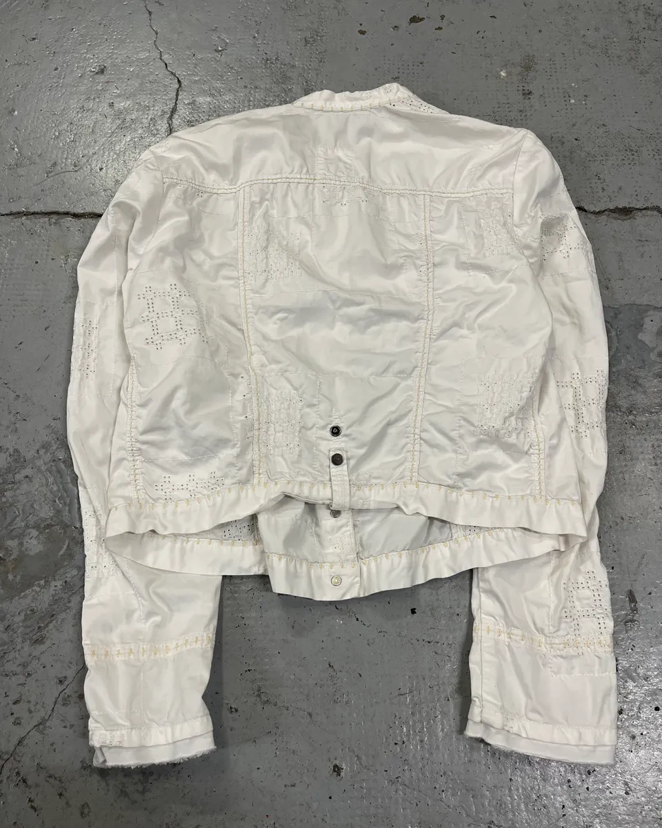 1990s Marithé + François Girbaud White Eyelet Embroidered Shirt - Image 7