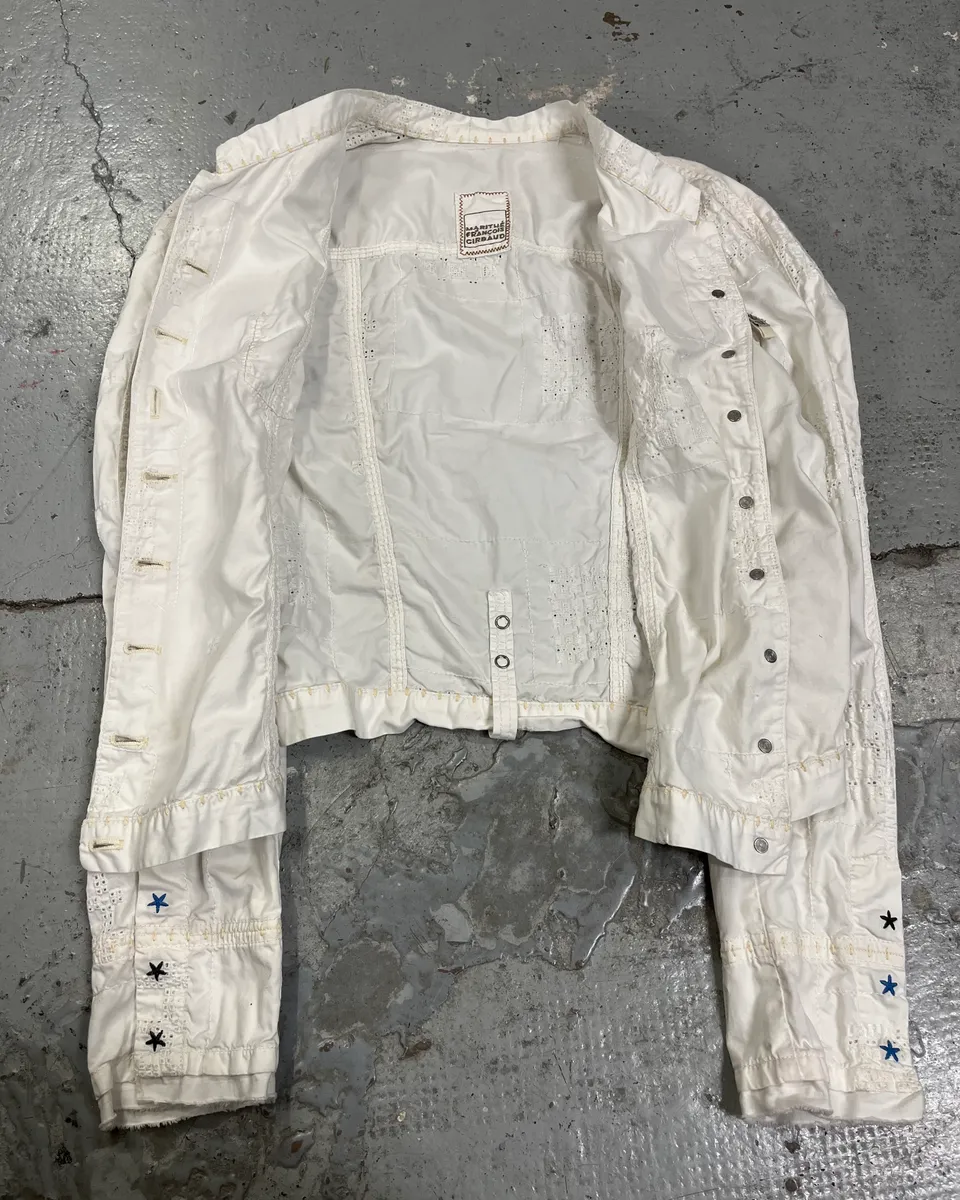 1990s Marithé + François Girbaud White Eyelet Embroidered Shirt - Image 8