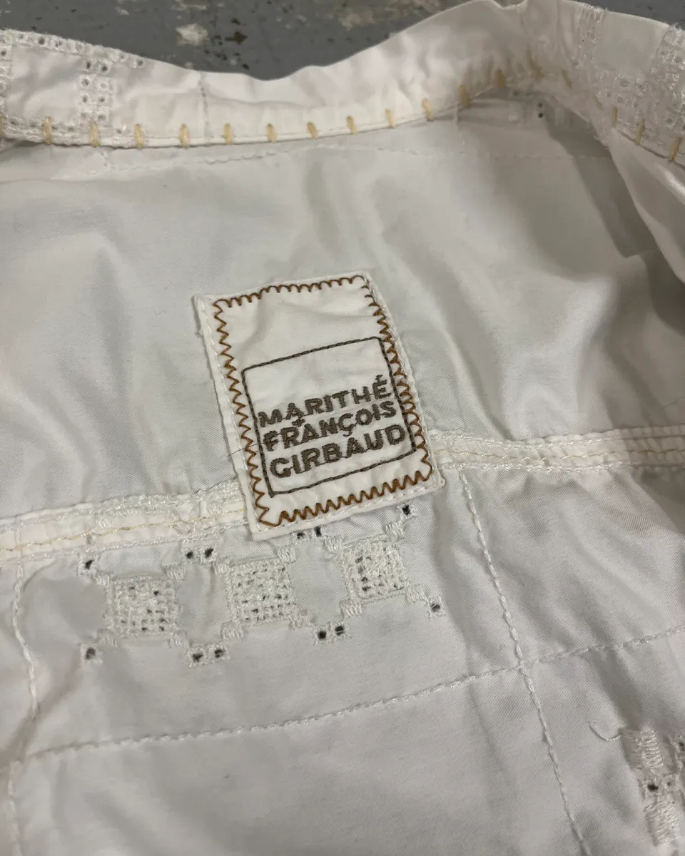 1990s Marithé + François Girbaud White Eyelet Embroidered Shirt - Image 9