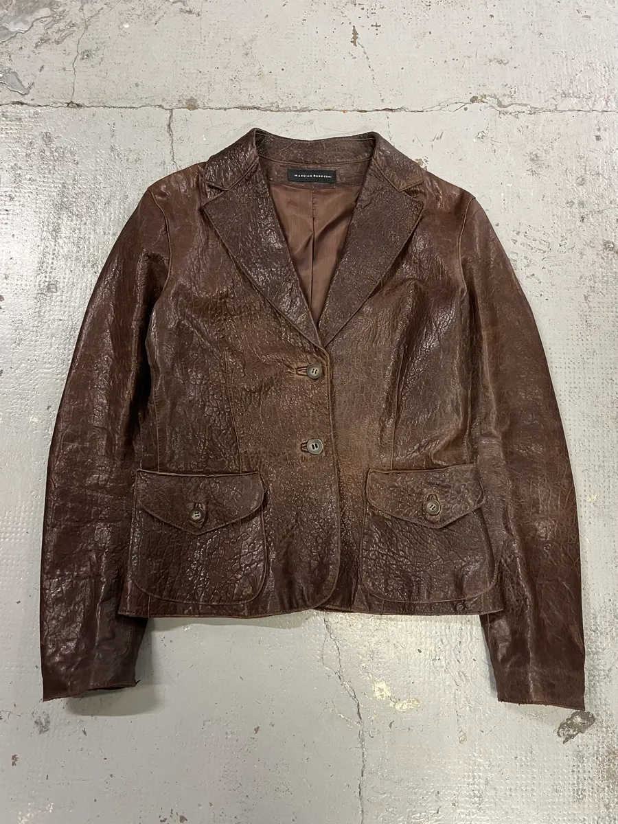 1990s Massimo Rebecchi Textured Brown Leather Blazer Jacket - Image 4