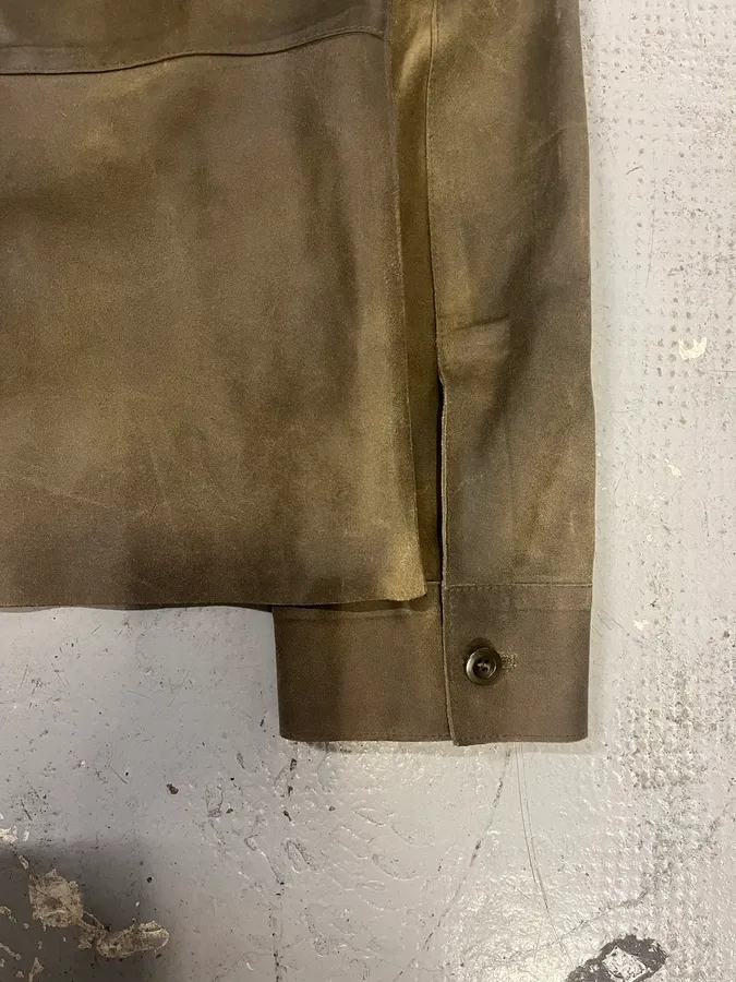 1990s Miu Miu Military Brown Suede Leather Trucker Jacket - Image 5