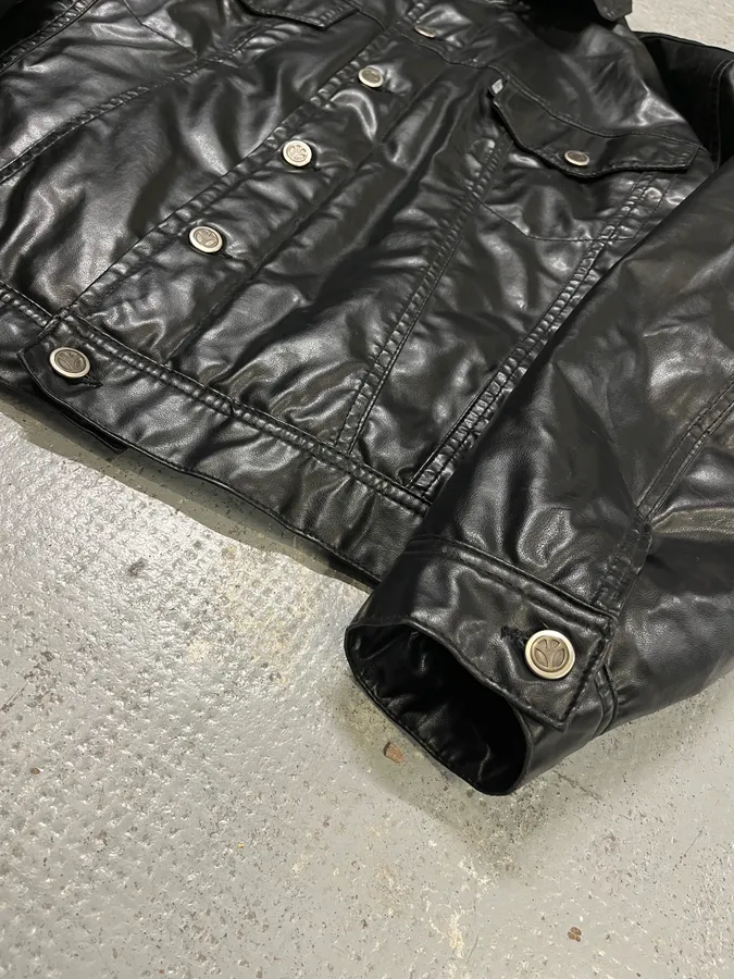 1990s Moschino Black Trucker Eco Leather Jacket - Image 6