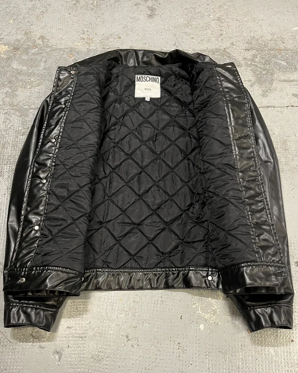 1990s Moschino Black Trucker Eco Leather Jacket - Image 8