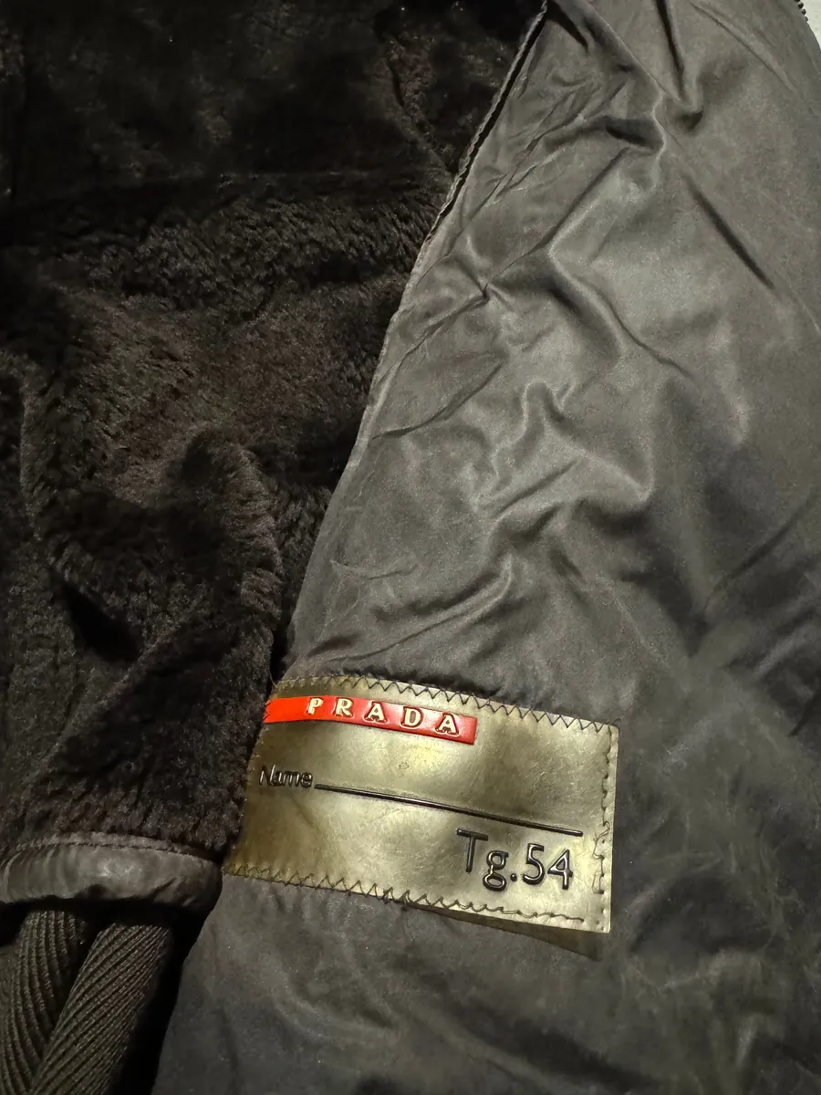 1990s Prada Archive Brown Faded Leather Wool Fur Leather Bomber Jacket - Image 8