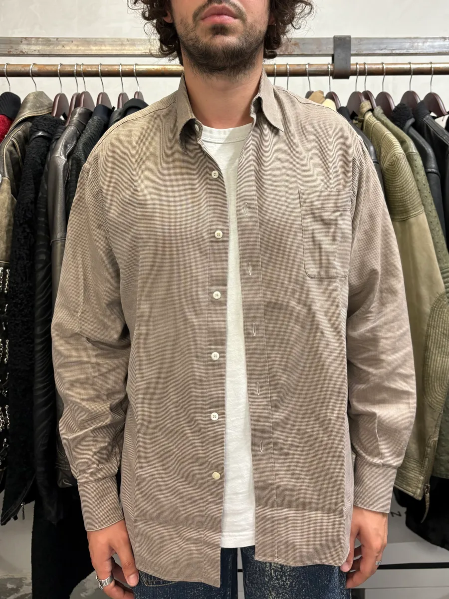1990s Prada Checked Brown Minimalist Shirt - Image 2