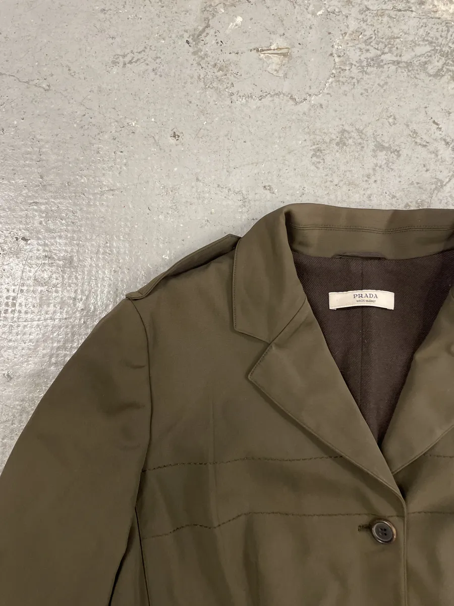 1990s Prada Olive Elegant Military Blazer Jacket - Image 4