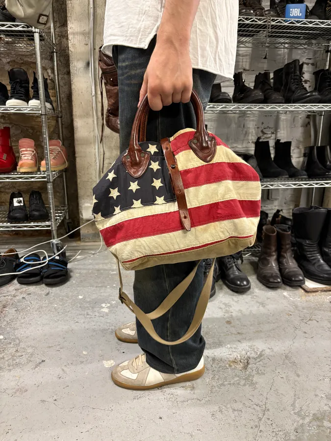 1990s Ralph Lauren Camo USA Flag Faded Shoulder Bag - Image 3